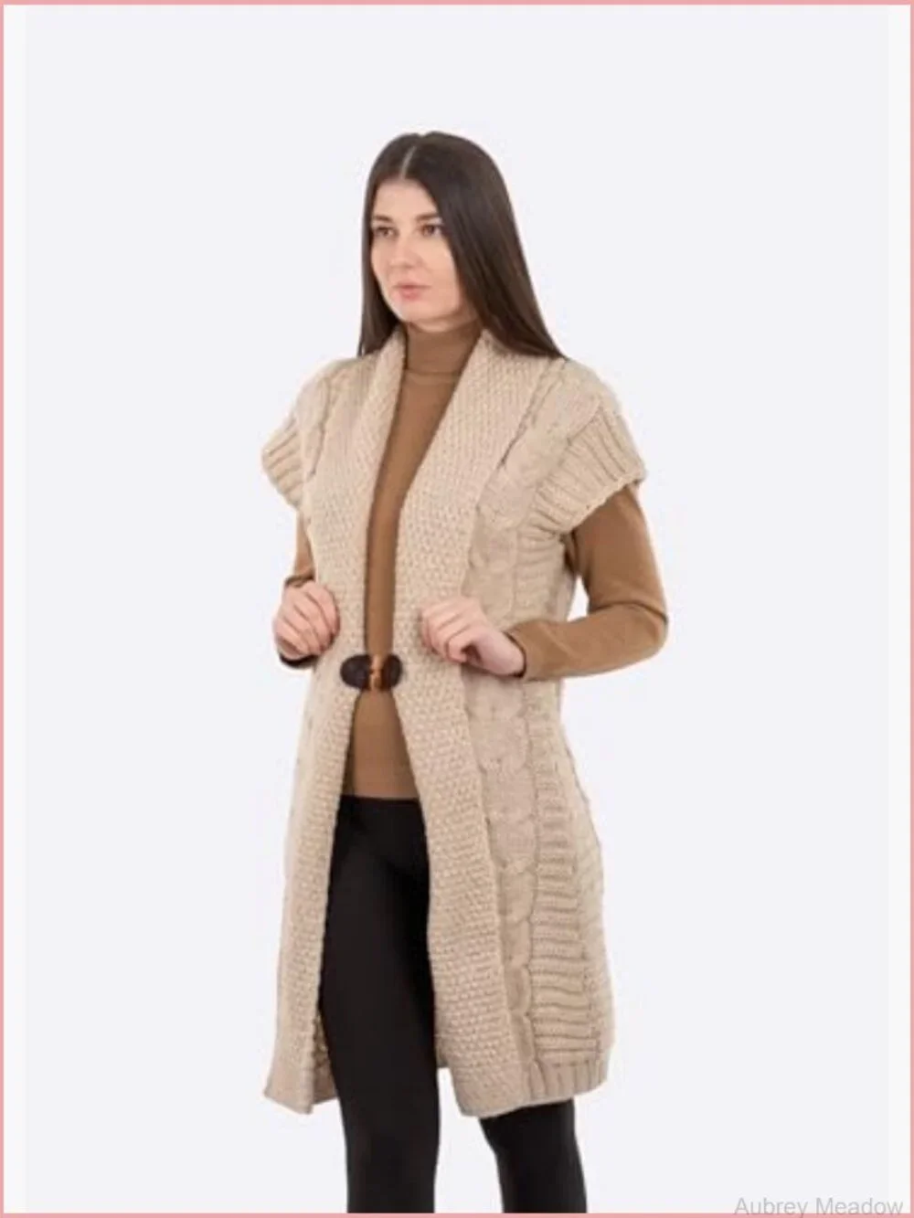 Sleeveless Shawl Collar Buttoned Cardigan Cable Knit Wool